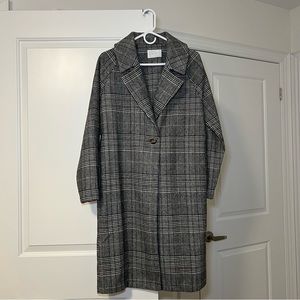 NWOT Oak + Fort Black and White Plaid Long Wool Coat